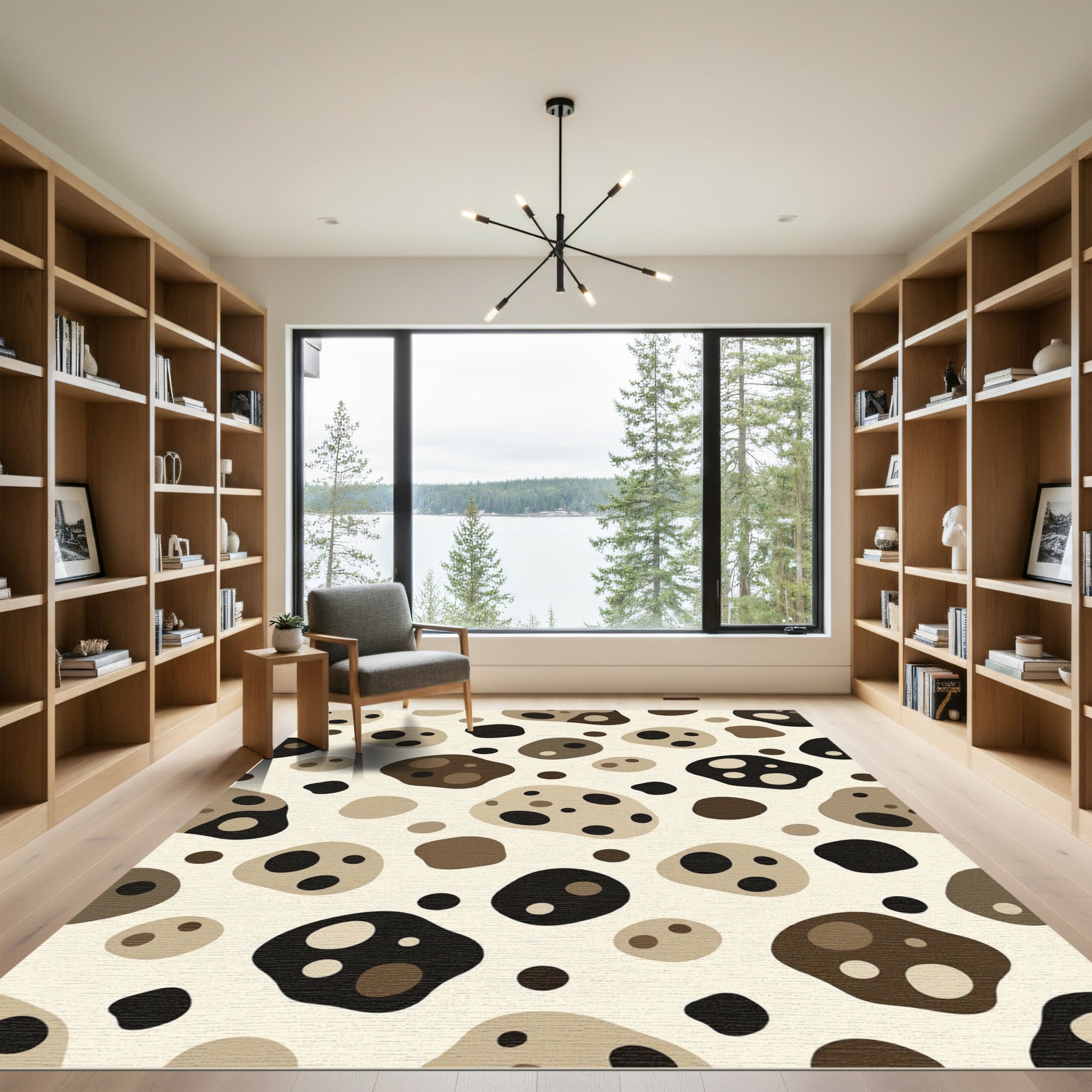 Brown Black Pebble Abstract Shapes Rug