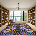 Purple Yellow Sun Star Diamond Rug