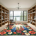 Coral and Blue Foxglove Garden Rug