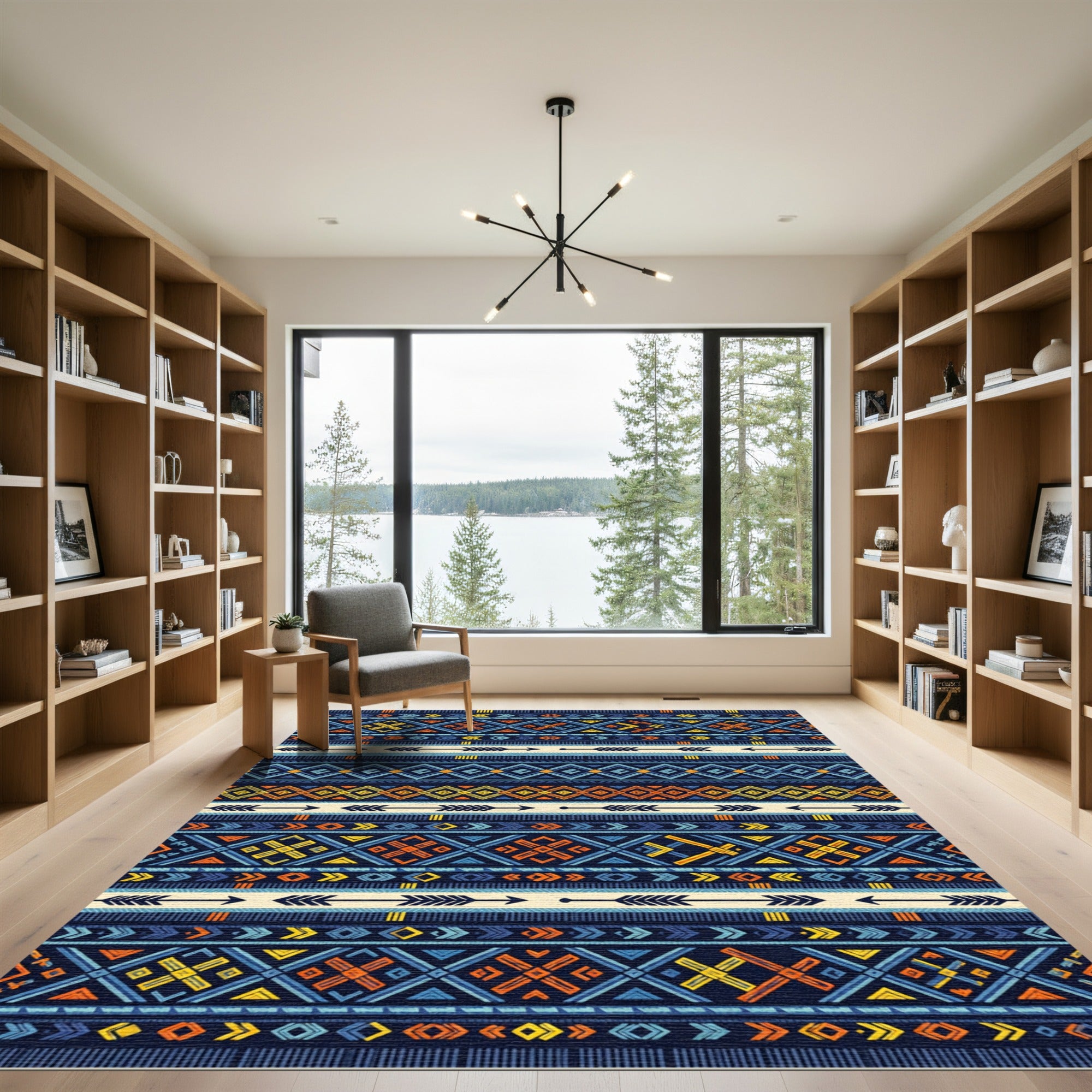 Bold Navy Geo Tribal Arrow Stripe Rug