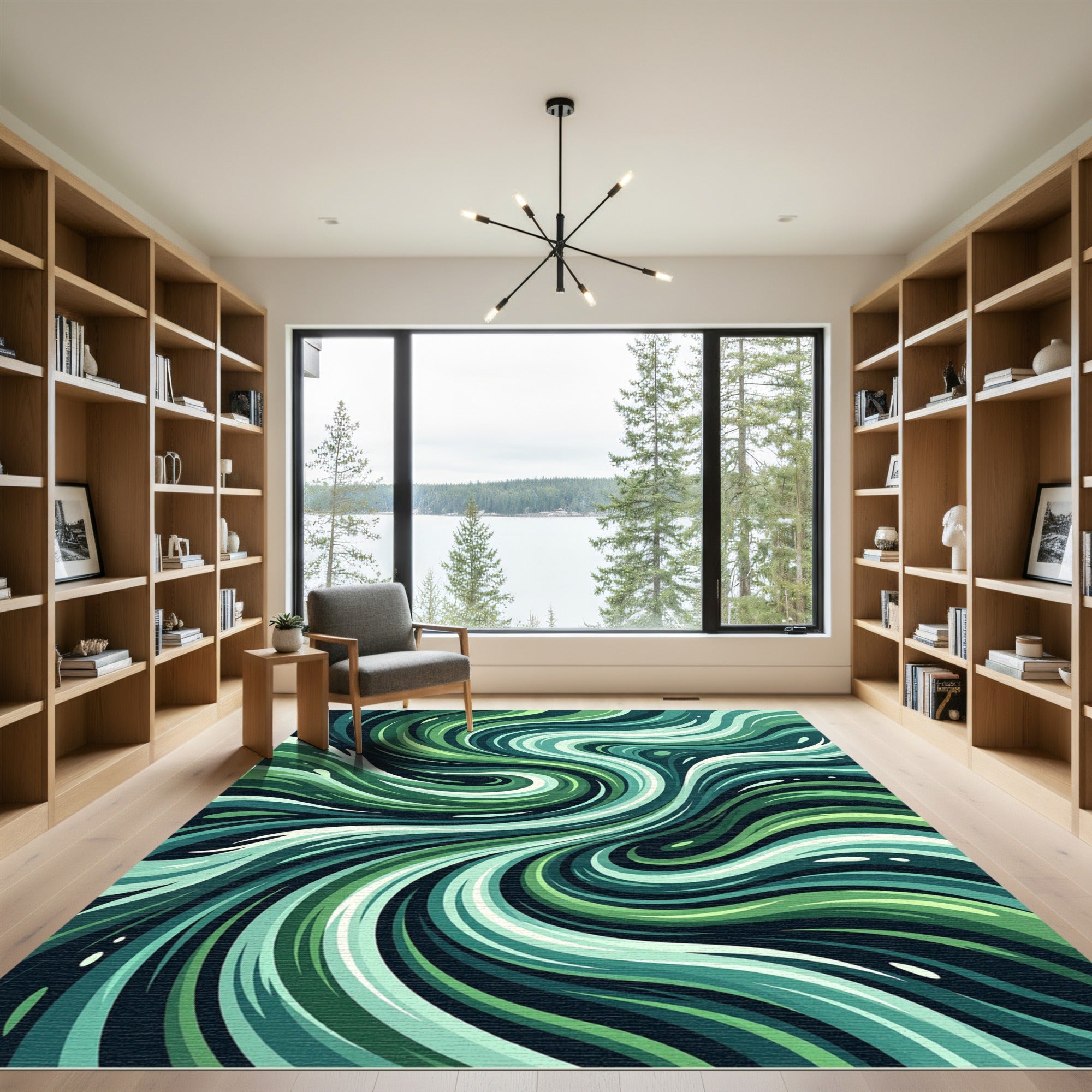 Abstract Emerald Verdant Flowing Swirl Rug