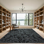 Dark Charcoal Scrollwork Filigree Rug