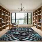 Art Deco Teal Geometric Fan Arrangement Rug