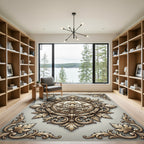Elegant Ivory Beige Baroque Scrollwork Rug