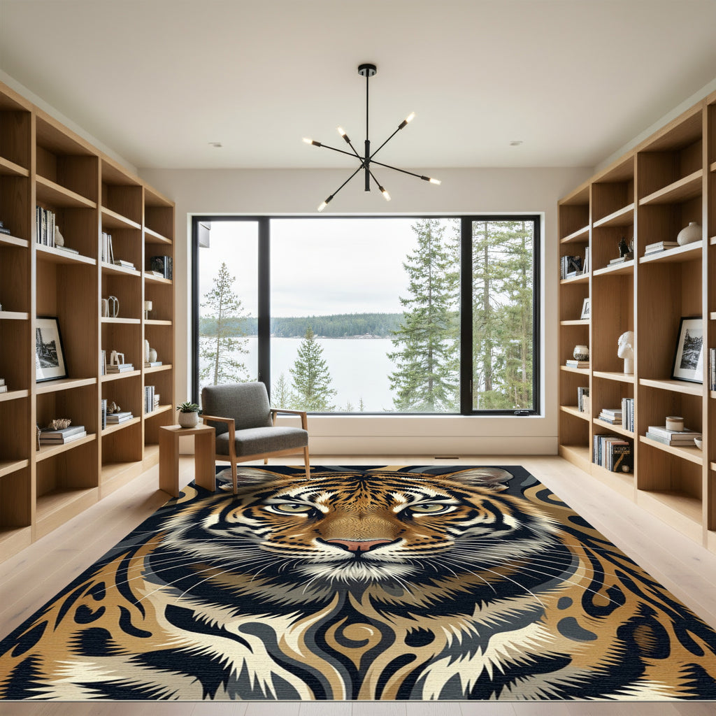 Majestic Tiger Portrait Golden Ochre Art Rug