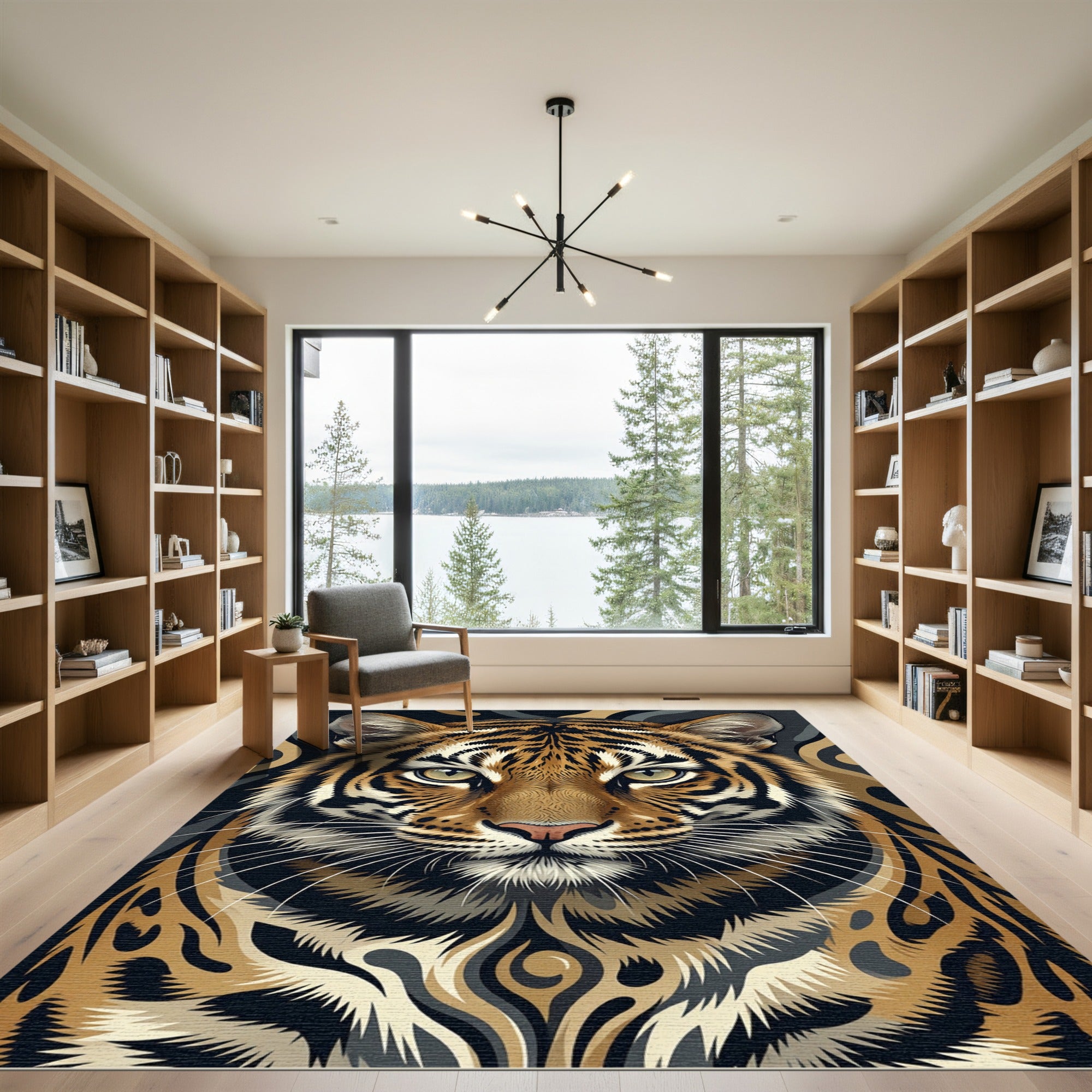 Majestic Tiger Portrait Golden Ochre Art Rug