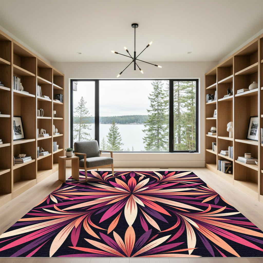 Vivid Coral Plum Floral Burst Rug