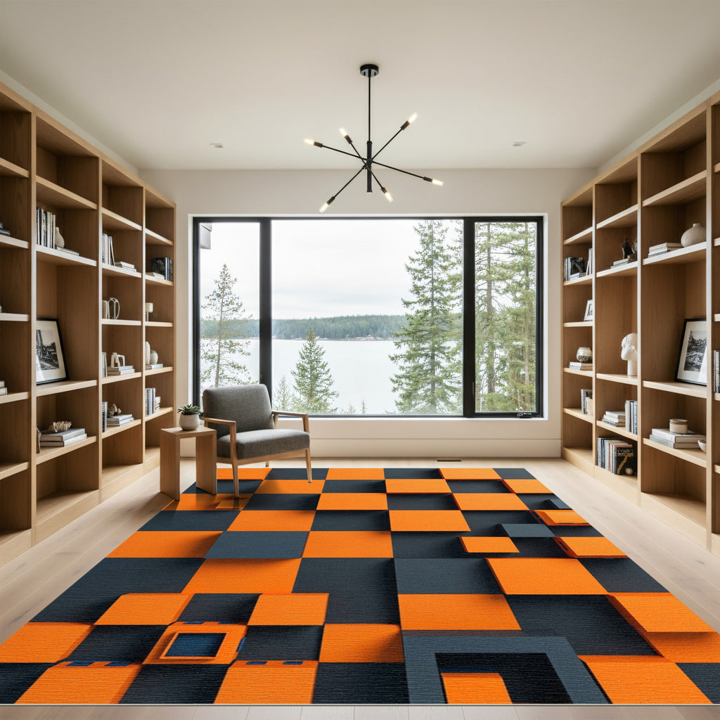 Orange Charcoal Dimensional Squares Rug