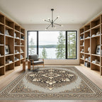 Ornate Tan Floral Medallion Border Rug