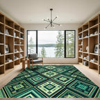 Emerald Tribal Diamond Geometric Rug