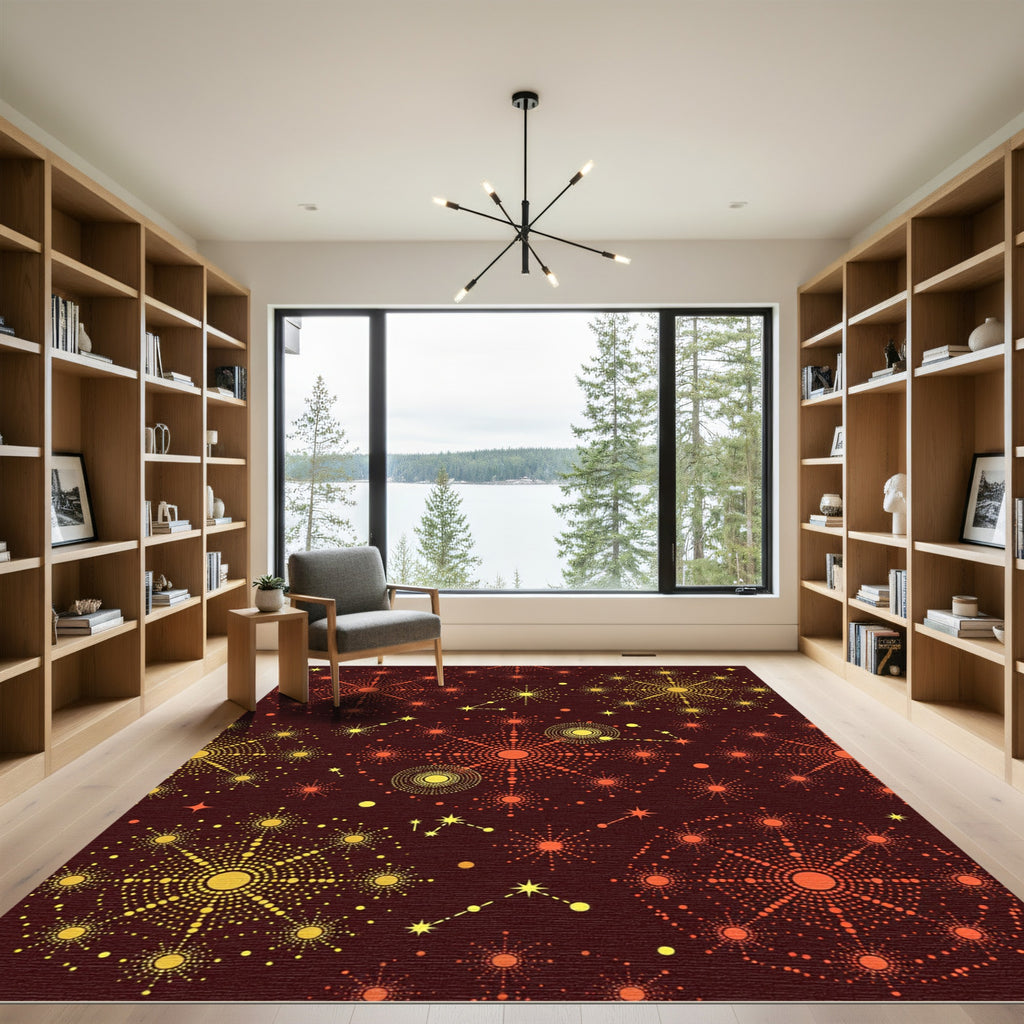 Crimson Celestial Starburst Medallion Rug