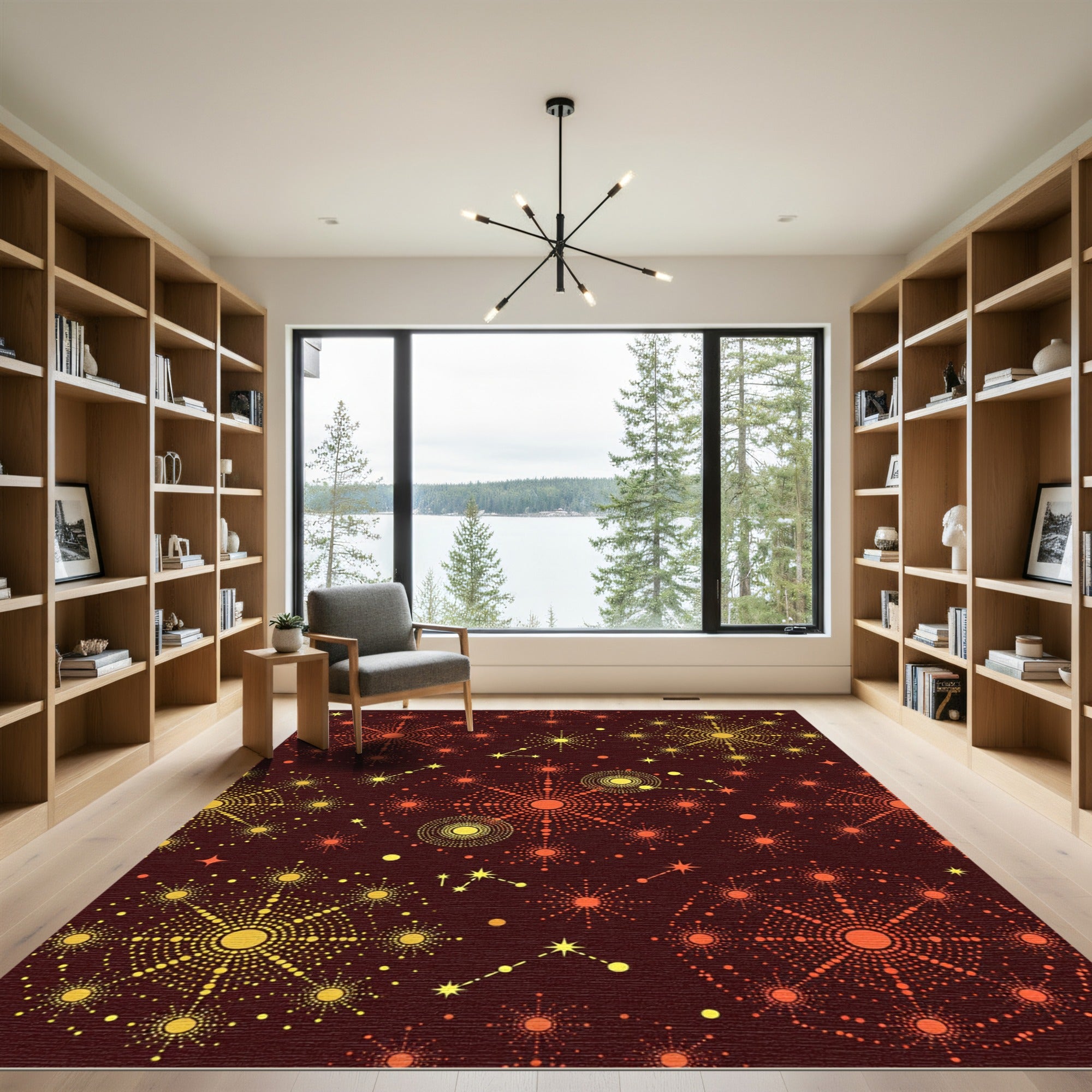 Crimson Celestial Starburst Medallion Rug