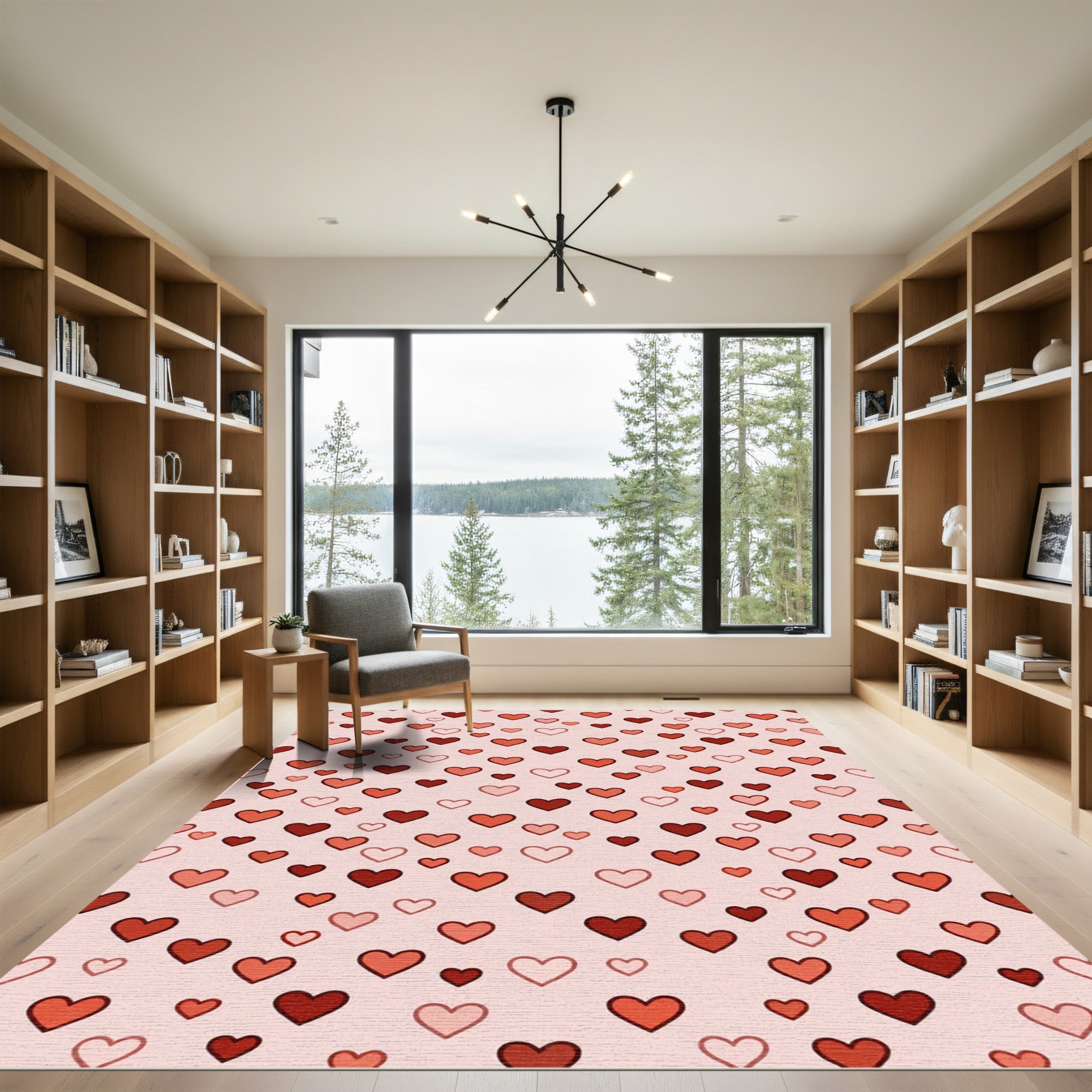Crimson Red Hearts Scatter Pattern Rug