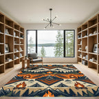 Geometric Mountain Campfire Earth Tone Textile Rug