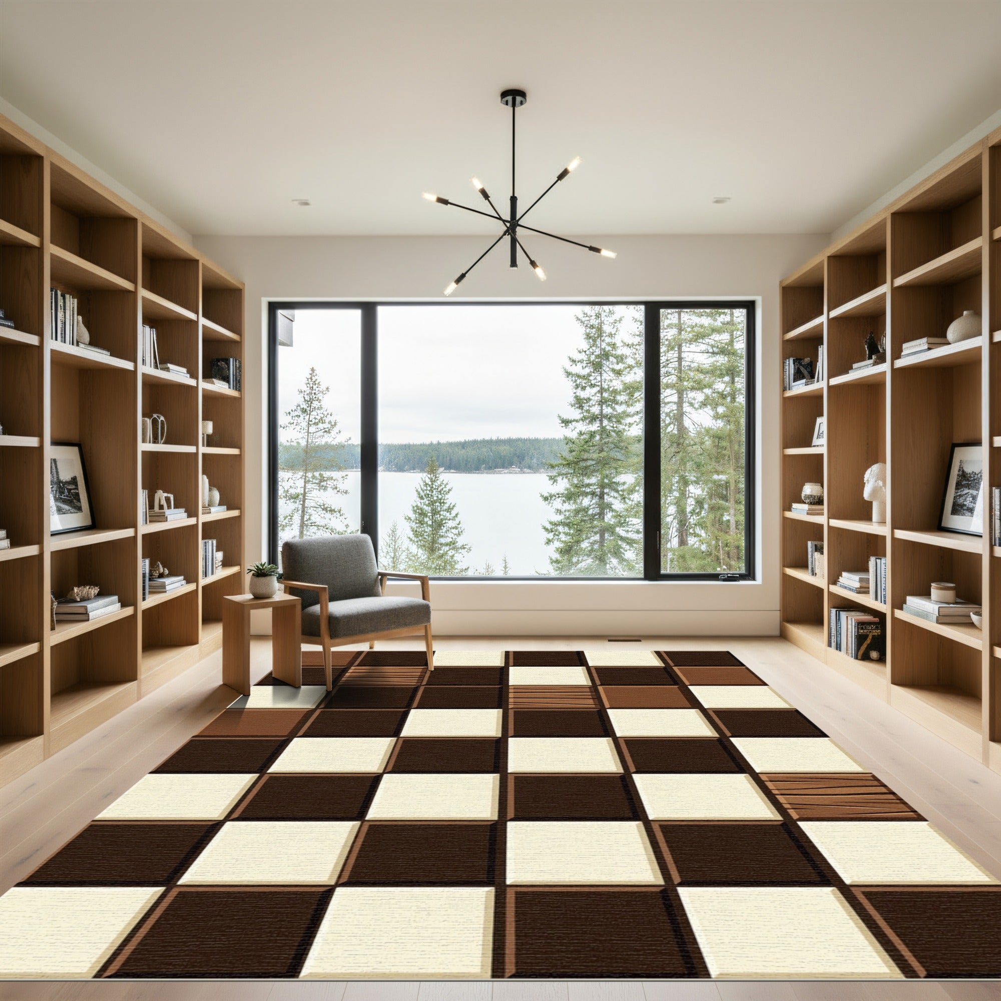 Chocolate Brown Cream Squares Texture Rug