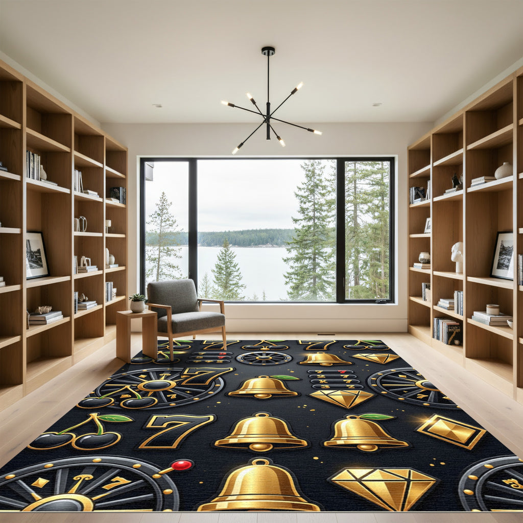 Golden Casino Symbol Black Matte Rug