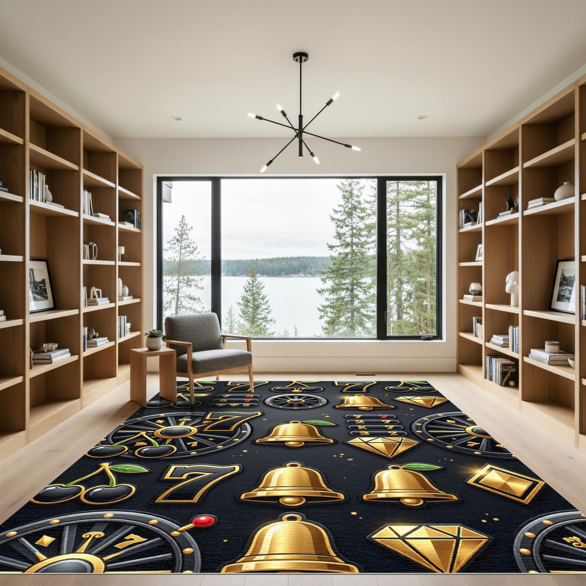 Golden Casino Symbol Black Matte Rug