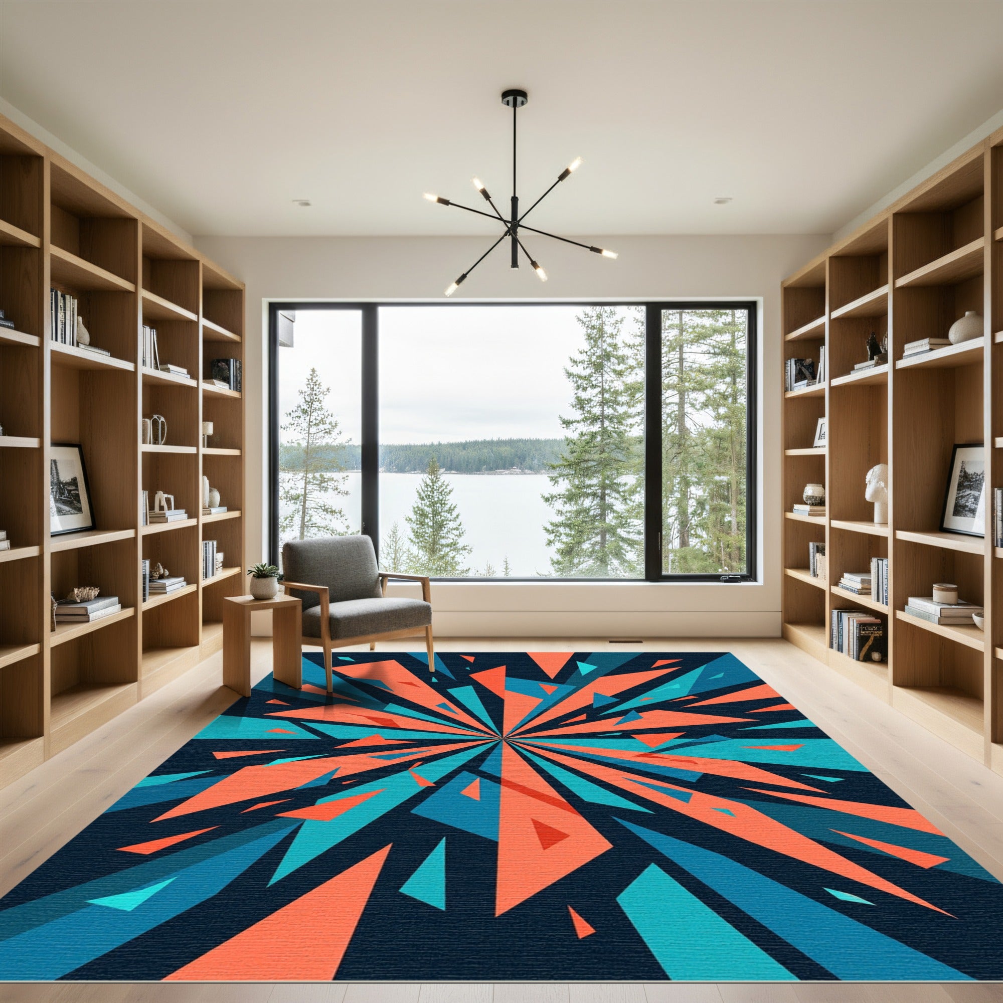 Vibrant Geometric Radiant Burst Art Rug