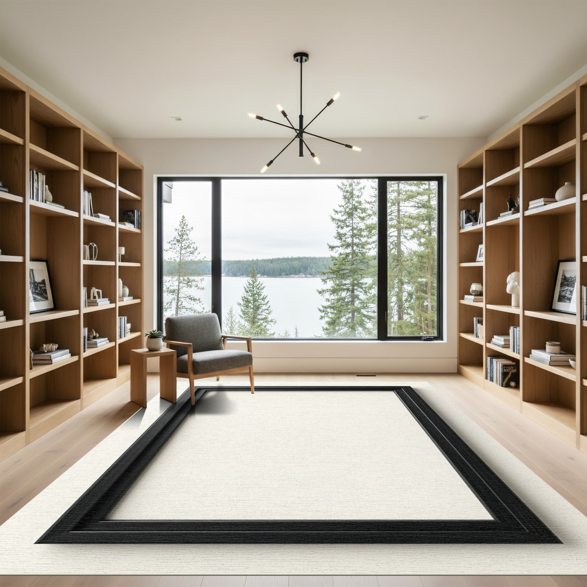 Minimalist Black Rectangle Frame Rug