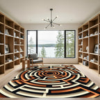 Copper Metallic Geometric Spiral Maze Rug
