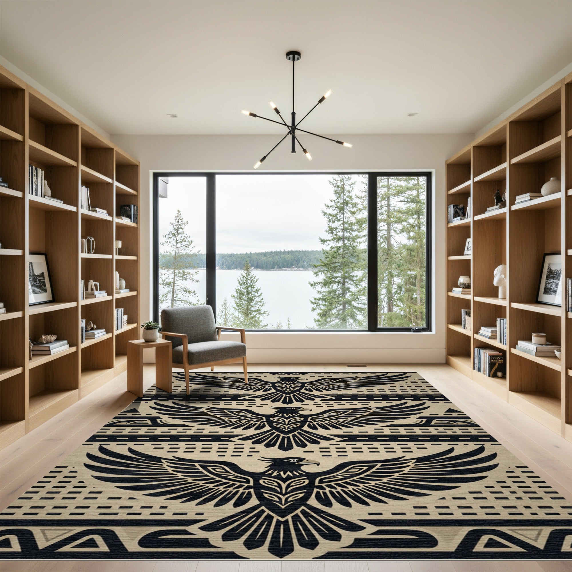 Bold Black Eagle Tribal Harmony Rug