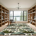 Sage Green Mushroom Forest Floor Illustration Rug