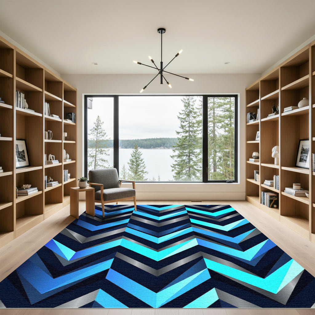 Electric Blue Chevron Geometric Accent Rug