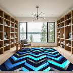 Electric Blue Chevron Geometric Accent Rug