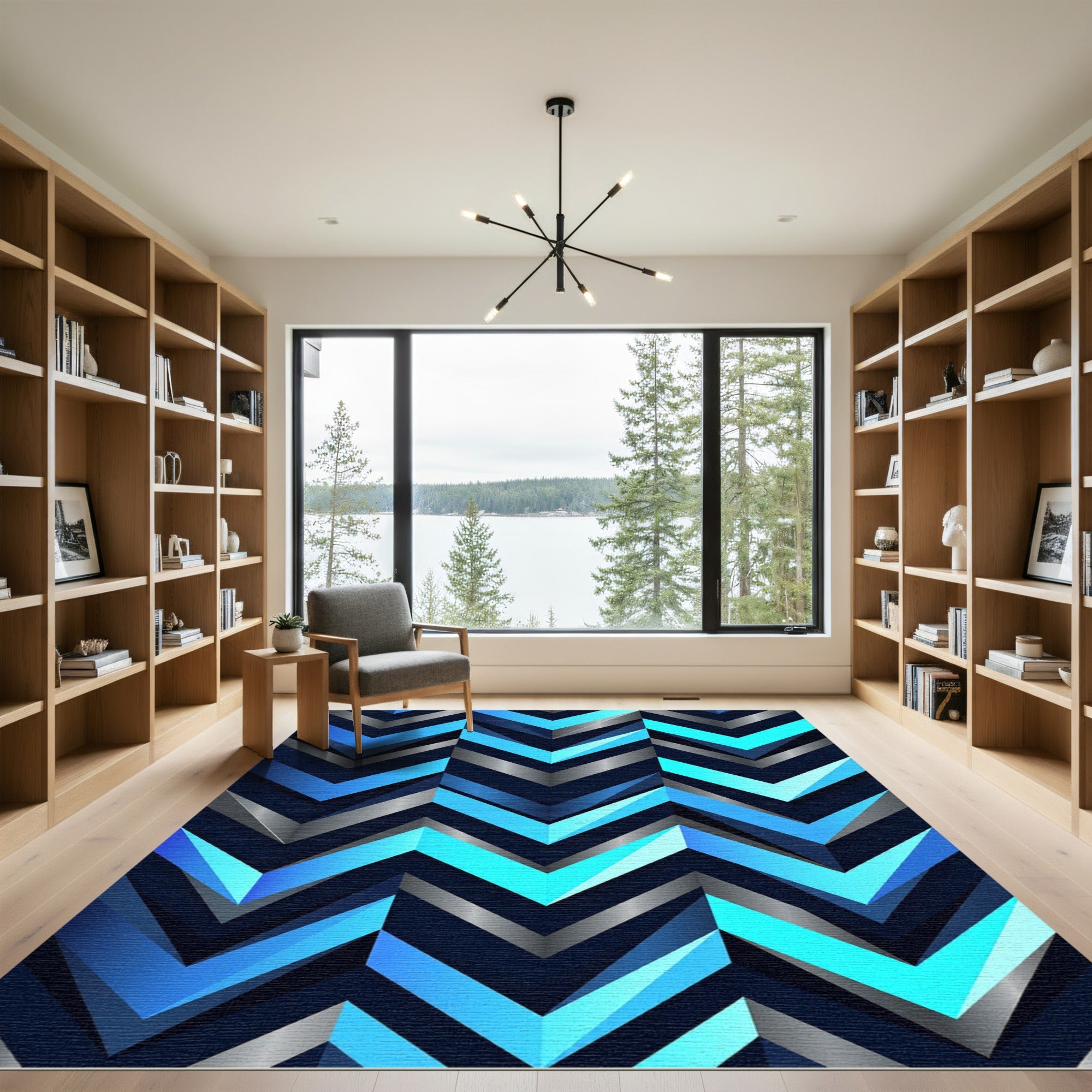 Electric Blue Chevron Geometric Accent Rug