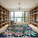 Vibrant Floral Swirl Medallion Art Rug