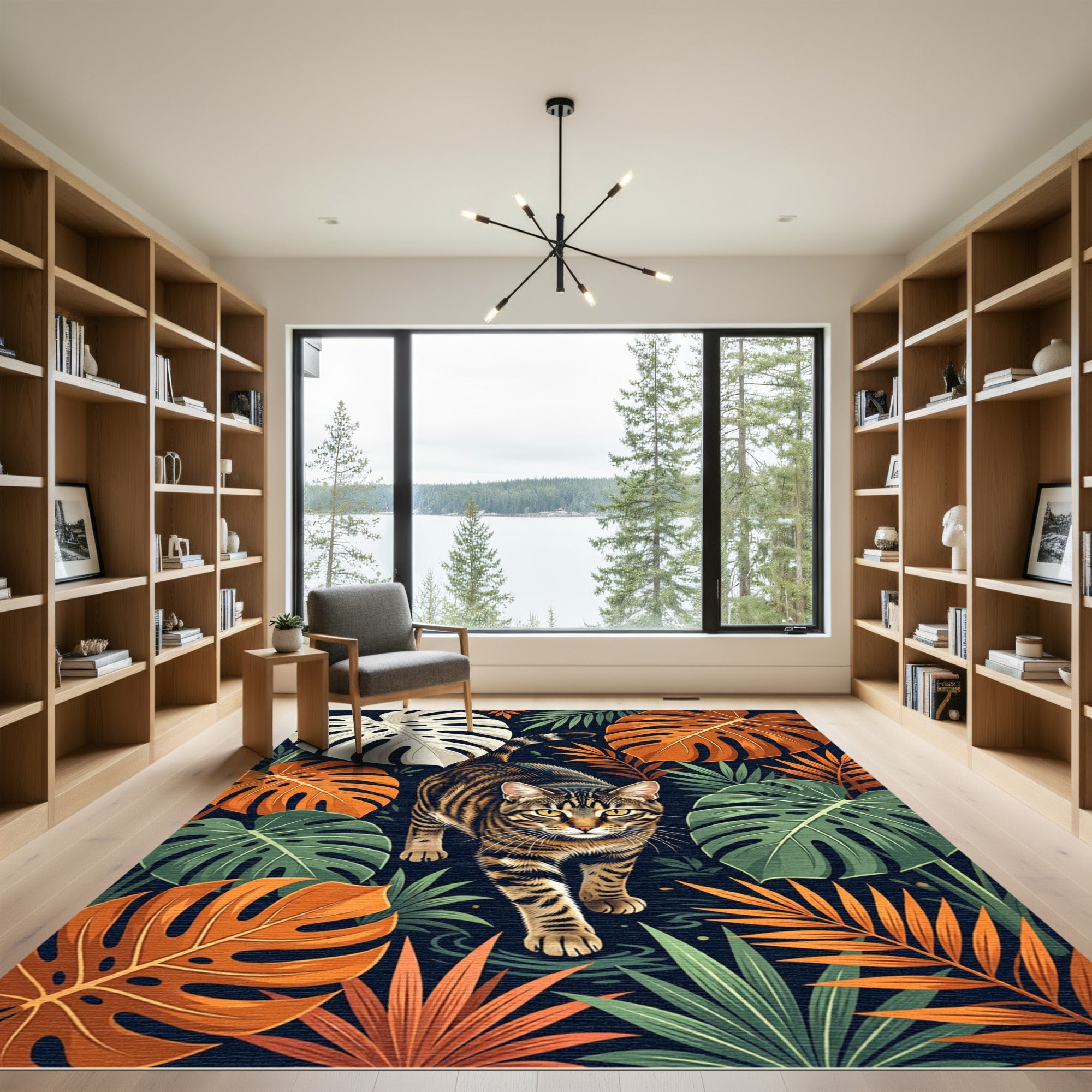 Tropical Tabby Cat Jungle Foliage Rug