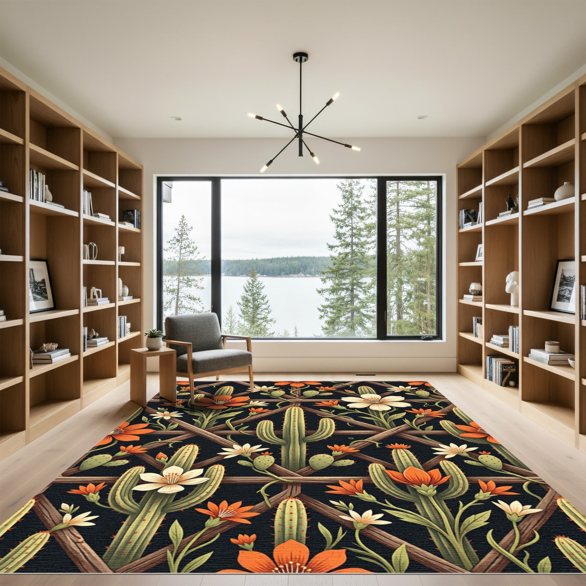 Desert Cactus Floral Lattice Rug