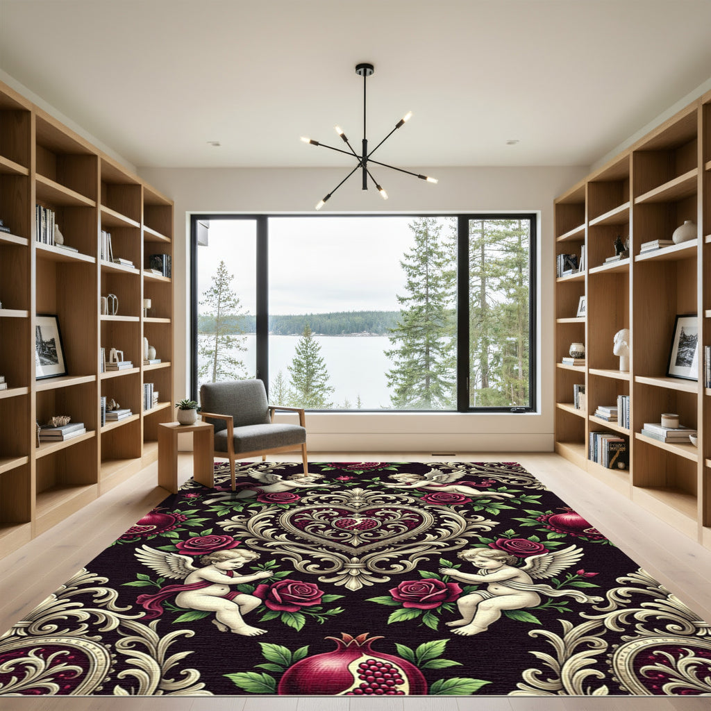 Baroque Cherub Rose Pomegranate Medallion Rug