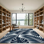 Midnight Blue Tropical Leaf Arrangement Rug