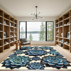Blue Succulent Botanical Arrangement Rug