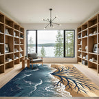 Abstract Coastal Wave and Tree Rug