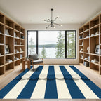 Classic Navy Blue Vertical Striped Rug