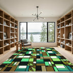 Geometric Fern Leaf Cubist Forest Grid Rug