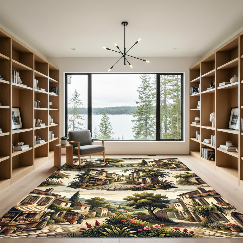 Tuscan Village Scene Floral Arch Rug