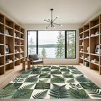 Lush Green Botanical Fern Checkerboard Rug
