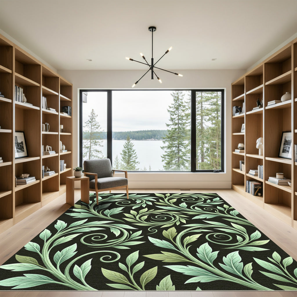 Ethereal Sage Green Scrolling Foliage Rug