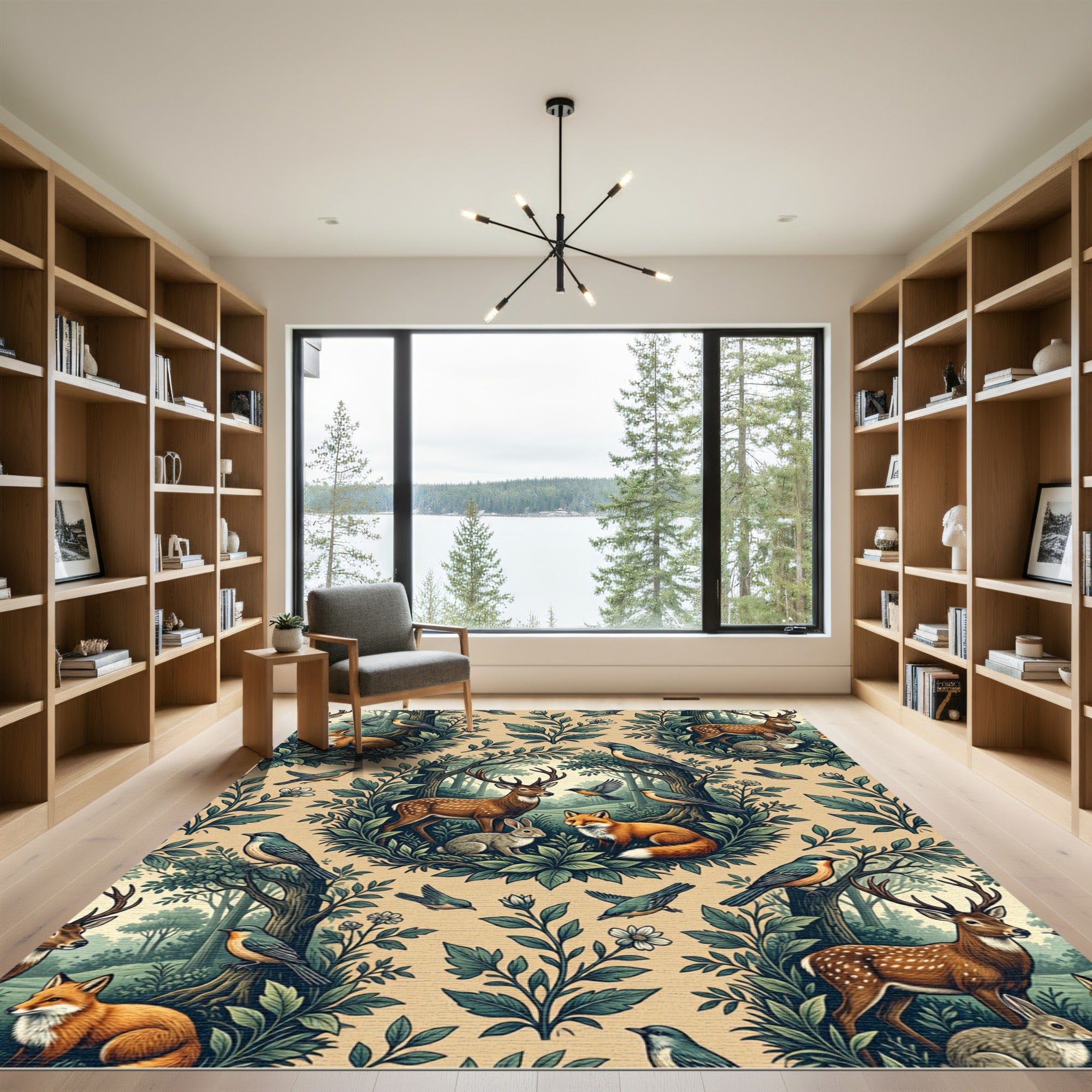 Enchanted Forest Rabbit Fawn Woodland Tapestry Rug