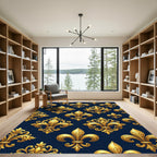 Golden Fleur de Lis Navy Wallpaper Rug