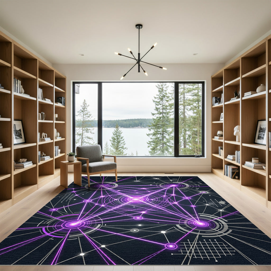 Neon Violet Cybernetic Radiant Grid Rug