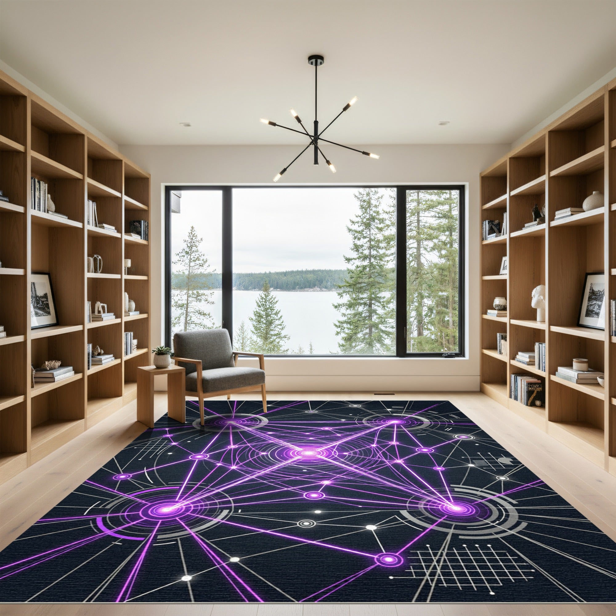 Neon Violet Cybernetic Radiant Grid Rug