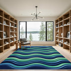 Modern Blue and Green Wavy Lines Rug