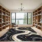 Black and White Marble Gold Swirl Rug