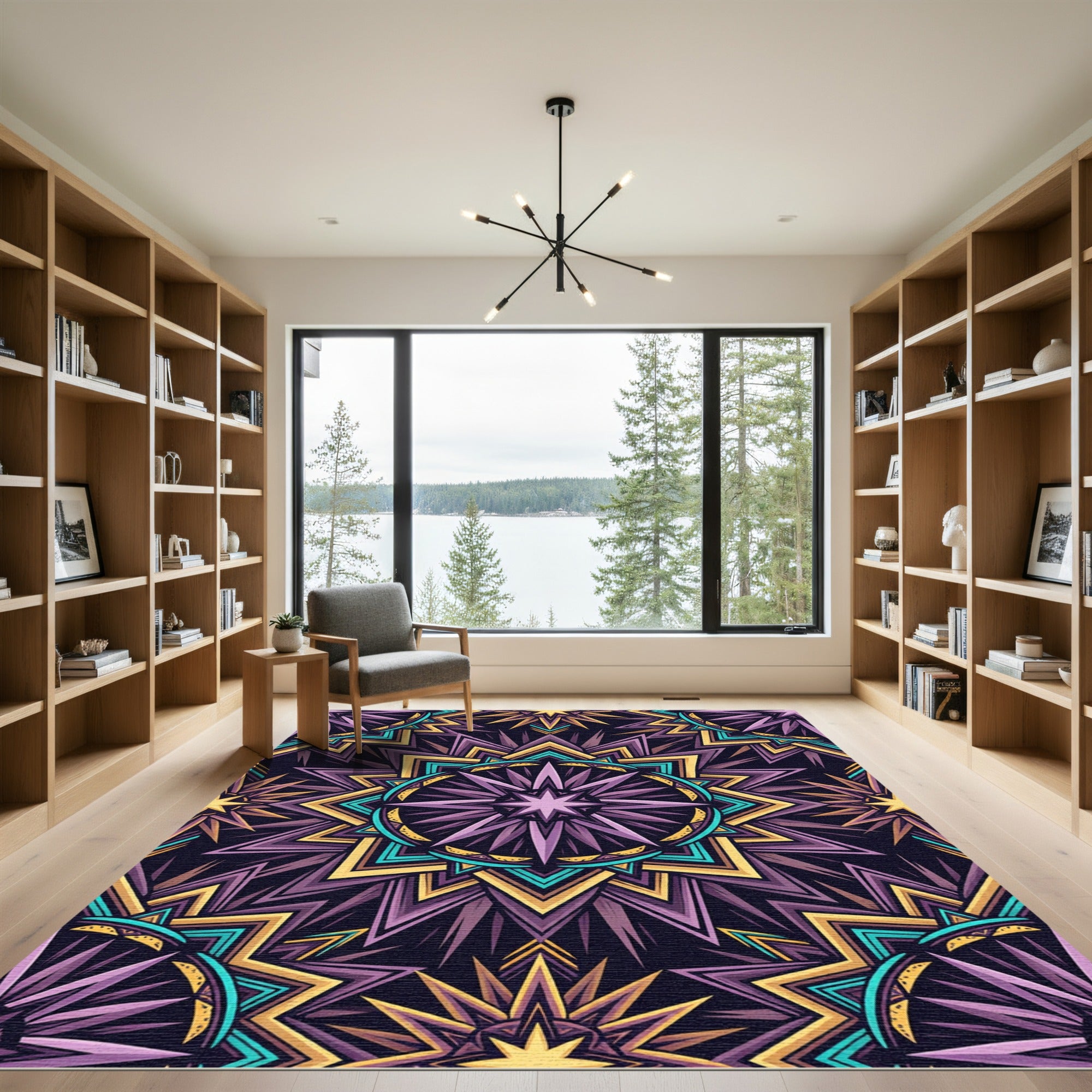 Purple Yellow Teal Starburst Geometric Rug