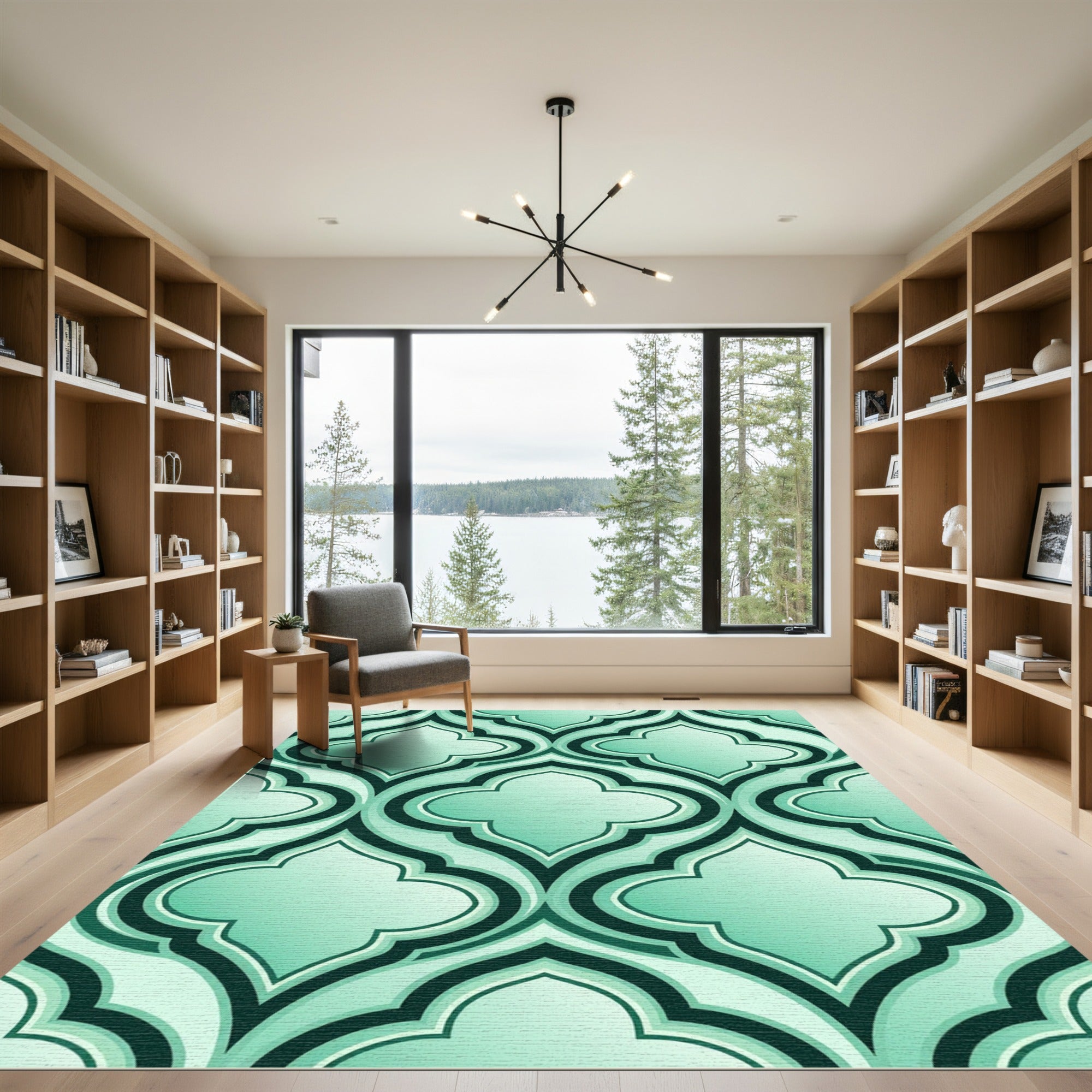 Elegant Mint Quatrefoil Geometric Trellis Rug