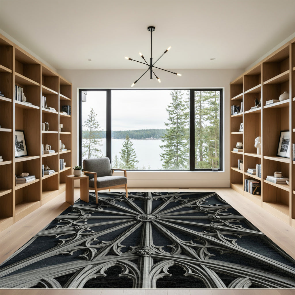 Gothic Charcoal Starburst Cathedral Medallion Rug